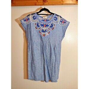 Boden Women's 10P Linen Peasant Boho Dress Blue NWT Designer Lagenlook Boxy